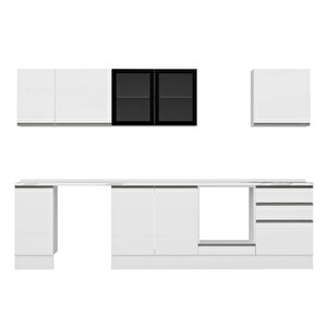 Alvinka 300x210 Cm High Gloss Mdf Mutfak Dolabı Beyaz Antrasıt M-e80s40s60-3