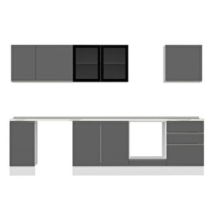 Alvinka 300x210 Cm High Gloss Mdf Mutfak Dolabı Beyaz Antrasıt M-e80s40s60-3