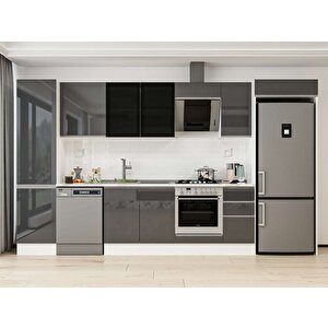 Alvinka 370x222 Cm High Gloss Mdf Mutfak Dolabı Beyaz Antrasıt Mbb-e80b50s40-3 Antrasit