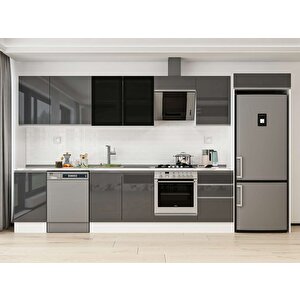 Alvinka 375x222 Cm High Gloss Mutfak Dolabı Beyaz Antrasıt Mb-e80s45s50-3 Antrasit