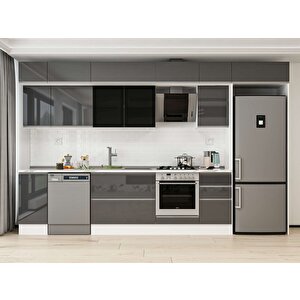 Alvinka 375x240 Cm High Gloss Mutfak Dolabı Beyaz Antrasıt Mb-e90s40s45-3 Antrasit