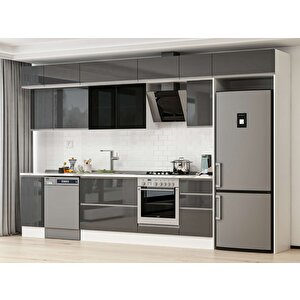 Alvinka 375x240 Cm High Gloss Mutfak Dolabı Beyaz Antrasıt Mb-e90s40s45-3 Antrasit