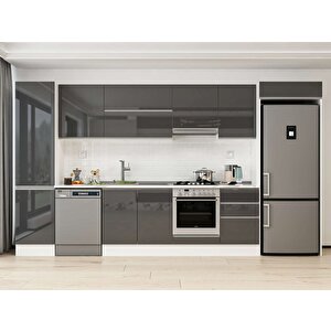 380x222 Cm High Gloss Mutfak Dolabı Beyaz Antrasıt Mbb-e80b50s50-1 Antrasit