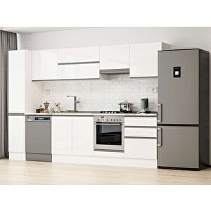 300x210 Cm High Gloss Mutfak Dolabı Beyaz Beyaz Mb-e80b40s60-1 Beyaz