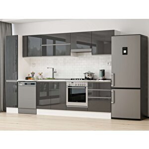 300x210 Cm High Gloss Mutfak Dolabı Beyaz Antrasıt Mb-e80b40s60-1 Antrasit