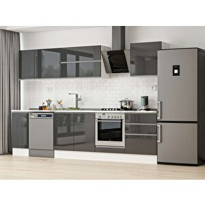 300x210 Cm High Gloss Mdf Mutfak Dolabı Beyaz Antrasıt M-e80s40s60-2 Antrasit