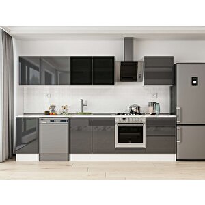 305x210 Cm High Gloss Mdf Mutfak Dolabı Beyaz Antrasıt M-e80s45s60-3 Antrasit