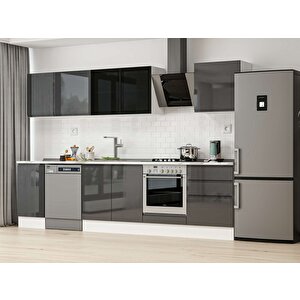 305x210 Cm High Gloss Mdf Mutfak Dolabı Beyaz Antrasıt M-e80s45s60-3 Antrasit