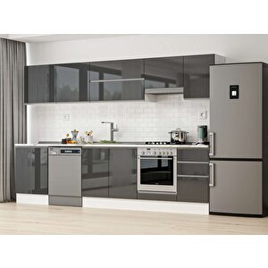 Alvinka 315x210 Cm High Gloss Mutfak Dolabı Beyaz Antrasıt M-e90s60s45-1 Antrasit