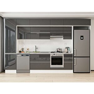 Alvinka 380x240 Cm High Gloss Mdf Mutfak Dolabı Beyaz Antrasıt Mbb-e90b50s40-1 Antrasit