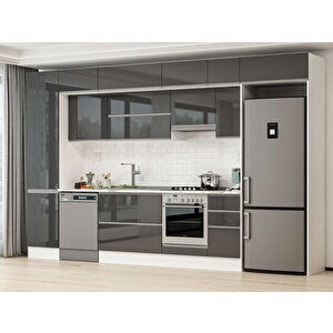 Alvinka 380x240 Cm High Gloss Mdf Mutfak Dolabı Beyaz Antrasıt Mbb-e90b50s40-1 Antrasit