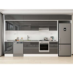 Alvinka 380x240 Cm High Gloss Mutfak Dolabı Beyaz Antrasıt Mb-e80s50s50-1 Antrasit