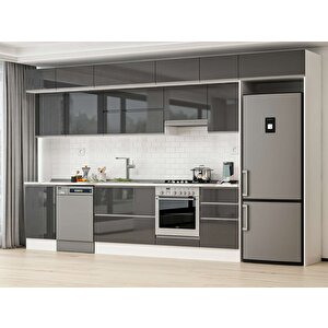 Alvinka 380x240 Cm High Gloss Mutfak Dolabı Beyaz Antrasıt Mb-e80s50s50-1 Antrasit