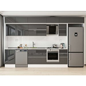 Alvinka 370x240 Cm High Gloss Mutfak Dolabı Beyaz Antrasıt Mb-e80s50s40-2 Antrasit