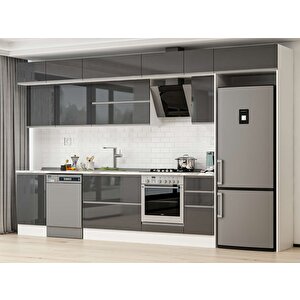 Alvinka 370x240 Cm High Gloss Mutfak Dolabı Beyaz Antrasıt Mb-e80s50s40-2 Antrasit