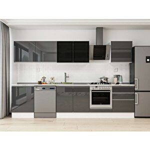 Alvinka 330x210 Cm High Gloss Mutfak Dolabı Beyaz Antrasıt M-e90s60s60-3 Antrasit
