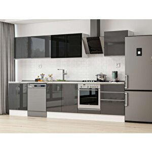 Alvinka 330x210 Cm High Gloss Mutfak Dolabı Beyaz Antrasıt M-e90s60s60-3 Antrasit