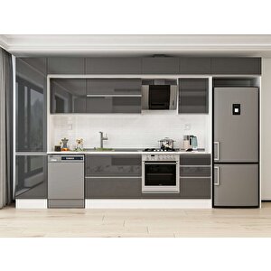 Alvinka 380x240 Cm High Gloss Mdf Mutfak Dolabı Beyaz Antrasıt Mbb-e80b50s50-2 Antrasit