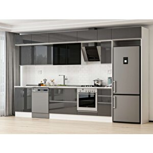 Alvinka 390x240 Cm High Gloss Mdf Mutfak Dolabı Beyaz Antrasıt Mb-e90s60s40-3 Antrasit