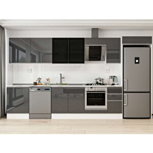 Alvinka 390x222 Cm High Gloss Mutfak Dolabı Beyaz Antrasıt Mb-e90s60s40-3 Antrasit