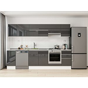 Alvinka 285x210 Cm High Gloss Mdf Mutfak Dolabı Beyaz Antrasıt M-e80s40s45-1 Antrasit