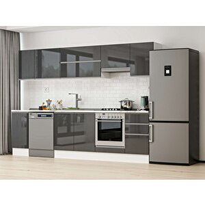 Alvinka 285x210 Cm High Gloss Mdf Mutfak Dolabı Beyaz Antrasıt M-e80s40s45-1 Antrasit