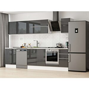 Alvinka 300x210 Cm High Gloss Mutfak Dolabı Beyaz Antrasıt M-e80s60s40-2 Antrasit