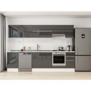 Alvinka 300x210 Cm High Gloss Mdf Mutfak Dolabı Beyaz Antrasıt M-e90s50s40-1 Antrasit