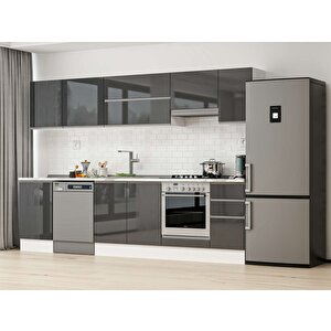 Alvinka 300x210 Cm High Gloss Mdf Mutfak Dolabı Beyaz Antrasıt M-e90s50s40-1 Antrasit