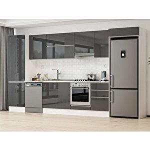Alvinka 400x222 Cm High Gloss Mdf Mutfak Dolabı Beyaz Antrasıt Mbb-e90b60s50-1 Antrasit