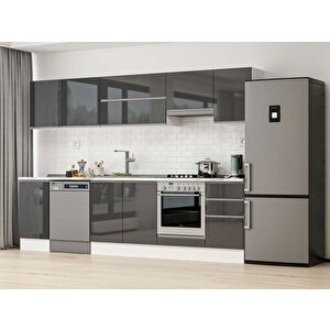 Alvinka 290x210 Cm High Gloss Mdf Mutfak Dolabı Beyaz Antrasıt M-e80s45s45-1 Antrasit