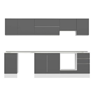Alvinka 290x210 Cm High Gloss Mdf Mutfak Dolabı Beyaz Antrasıt M-e80s45s45-1