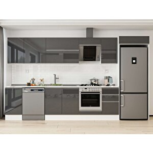 Alvinka 380x222 Cm High Gloss Mutfak Dolabı Beyaz Antrasıt Mb-e90s45s45-2 Antrasit