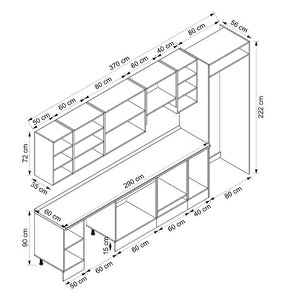 Alvinka 370x222 Cm High Gloss Mdf Mutfak Dolabı Beyaz Antrasıt Mb-e80s50s40-1
