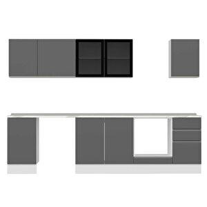 Alvinka 300x210 Cm High Gloss Mutfak Dolabı Beyaz Antrasıt M-e90s45s45-3