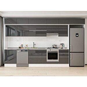 Alvinka 390x240 Cm High Gloss Mdf Mutfak Dolabı Beyaz Antrasıt Mb-e80s60s50-1 Antrasit