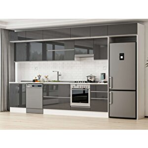 Alvinka 390x240 Cm High Gloss Mdf Mutfak Dolabı Beyaz Antrasıt Mb-e80s60s50-1 Antrasit