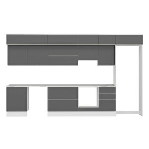 Alvinka 390x240 Cm High Gloss Mdf Mutfak Dolabı Beyaz Antrasıt Mb-e80s60s50-1