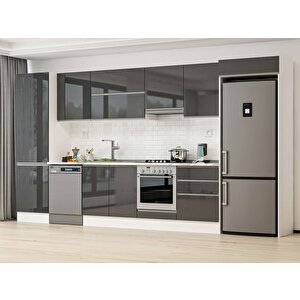 Alvinka 400x222 Cm High Gloss Mdf Mutfak Dolabı Beyaz Antrasıt Mbb-e80b60s60-1 Antrasit