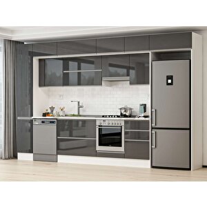 370x240 Cm High Gloss Mdf Mutfak Dolabı Beyaz Antrasıt Mbb-e80b40s50-1 Antrasit