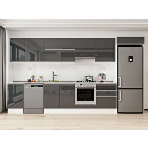 395x222 Cm High Gloss Mutfak Dolabı Beyaz Antrasıt Mb-e90s45s60-1 Antrasit