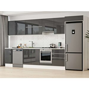 395x222 Cm High Gloss Mutfak Dolabı Beyaz Antrasıt Mb-e90s45s60-1 Antrasit