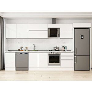 400x222 Cm High Gloss Mdf Mutfak Dolabı Beyaz Beyaz Mb-e90s50s60-2 Beyaz