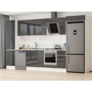 380x222 Cm High Gloss Mutfak Dolabı Beyaz Antrasıt Mbb-e90b50s40-2 Antrasit