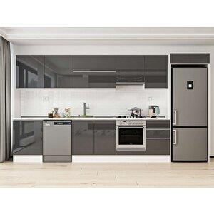 Alvinka 390x222 Cm High Gloss Mutfak Dolabı Beyaz Antrasıt Mb-e80s60s50-1 Antrasit