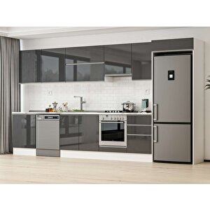 Alvinka 390x222 Cm High Gloss Mutfak Dolabı Beyaz Antrasıt Mb-e80s60s50-1 Antrasit