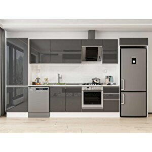 Alvinka 395x222 Cm High Gloss Mdf Mutfak Dolabı Beyaz Antrasıt Mbb-e90b60s45-2 Antrasit