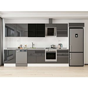 Alvinka 400x222 Cm High Gloss Mdf Mutfak Dolabı Beyaz Antrasıt Mb-e80s60s60-3 Antrasit