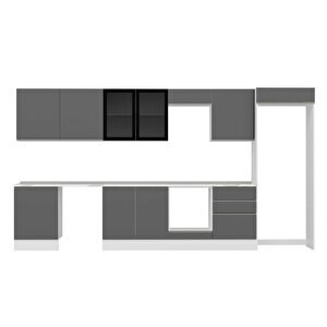 Alvinka 400x222 Cm High Gloss Mdf Mutfak Dolabı Beyaz Antrasıt Mb-e80s60s60-3