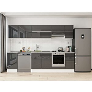 Alvinka 285x210 Cm High Gloss Mutfak Dolabı Beyaz Antrasıt M-e80s45s40-1 Antrasit